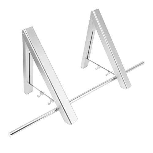 SEAFRONT Percha Retráctil para Ropa, Barra de Secado Colgante de Aluminio Espacial, Estante para Balcón, Estantes de Aluminio Plegables, Lavandería, Baños, Dormitorios, Oficinas, Ranuras (Silver)