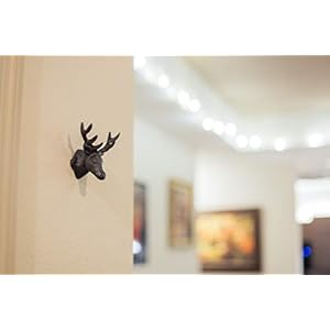 Setof3rusticbrowncastirondeerheadwallhooksforlodgeandcabindecor425incheslongantiquebrownhooksforcoatsrobestowelsandkeys Urban Country Home Decor Set of 3 rustic brown cast iron deer head wall hooks for lodge and cabin decor 425 inches long antique brown hooks for coats robes towels and keys urban country home decor