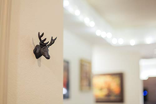 Setof3rusticbrowncastirondeerheadwallhooksforlodgeandcabindecor425incheslongantiquebrownhooksforcoatsrobestowelsandkeys Urban Country Home Decor Set of 3 rustic brown cast iron deer head wall hooks for lodge and cabin decor 425 inches long antique brown hooks for coats robes towels and keys urban country home decor