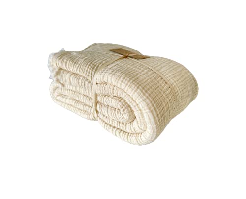 100% Cotton Muslin Blanket, 4 Layers Bedspread, Soft Turkish Cotton Muslin Bed Cover, Reversible Coverlet, Natural Cream (King Size 95X102-230X260Cm) #TOP8