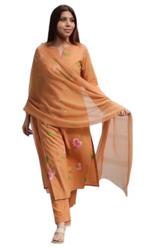 Image of GoSriKi Women Viscose Printed Straight Kurta Set with Pant and Dupatta | Ladies Ethnic Kurta Suit | Indian Regular Fit Long Kurti Set