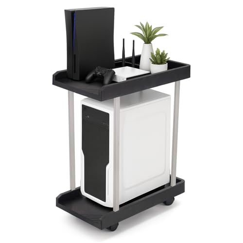 M.J COMFY-LIFE Computer Tower Stand PC Tower Stand for Pinter pc Trolley on Lockable Castor Wheels Sturdy for Gaming Desk Computer Accessories Black