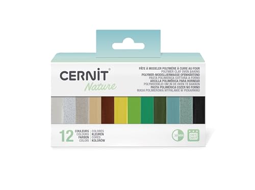 Clairefontaine CERNIT CEASS004C -Un Assortiment 12 Pains de Pâtes Cernit 25g-Pâte polymère effet nature assortiments de 12 couleurs différentes -Gamme nature,opaline et Number one-Modelage,DIY adultes