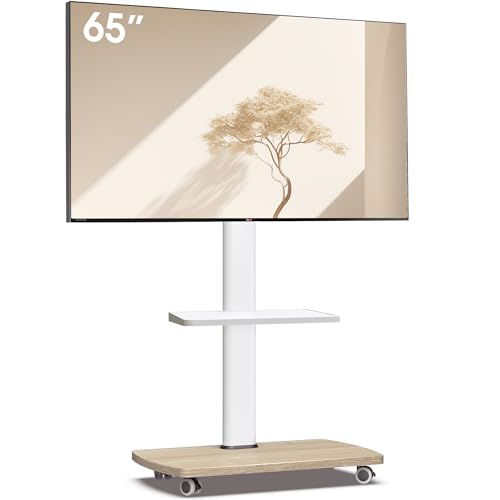 AOKCOS TV Ständer Rollbar mit Holzablage Regal, Fernsehständer auf Rollen...