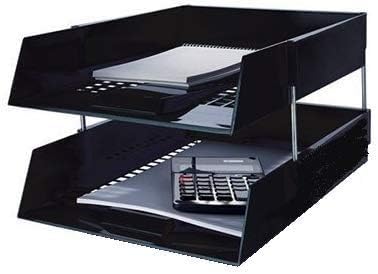 Nobel 3-Tier Stackable Letter Tray Desk Organiser with Risers, Black, for A4 Documents, Space-Saving Filing System (Black, 2 Trays + 4 Risers) — image 1