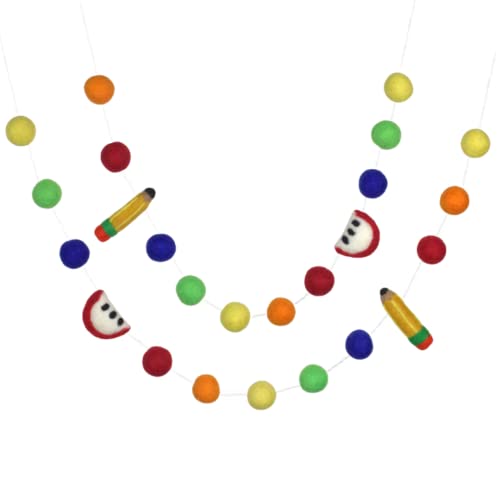 Matthew + Mae Felt Back to School Garland– 1” Balls– Rainbow– Pencil Apple