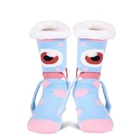 WOTENCE Women Slipper Socks Fluffy and Warm Fleece Lined with Grippers Non Slip Cute Bed Slippers Funny Socks Winter Home For Women Wife Girls（Monster Blue）