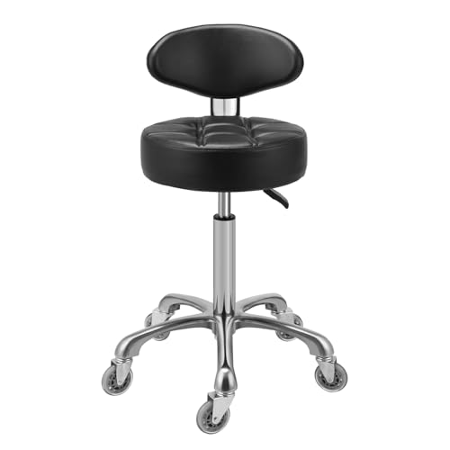 Image of Kaleurrier Rolling Stool with Back Rest, Swivel Chair Adjustable Height, Heavy Duty Stools for Kitchen Salon Bar Office Garage Shop Massage (with Back Rest) (Black)