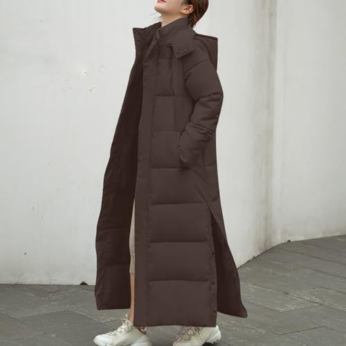 Generisch Wintermantel Damen Lang Winterjacke Dicke Steppjacke Warm Daunenjacke Winter Steppmantel Winddicht Damenmantel Parka Outdoorjacke Frauen Mantel Große Größen Extra Lange Daunenmantel Braun XL