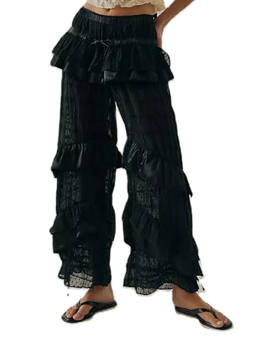 Lace Long Bloomer Pants for Women Y2K Ruffle Victorian Pantaloons Pettipants Slip Pants Capri Pajama Bottoms