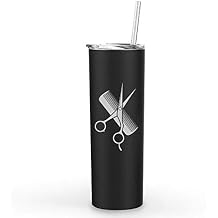 20 oz Skinny Tall Tumbler Stainless Steel Vacuum Insulated Travel Mug With Straw Hair Stylist Cutting Dresser Scissors Comb Black