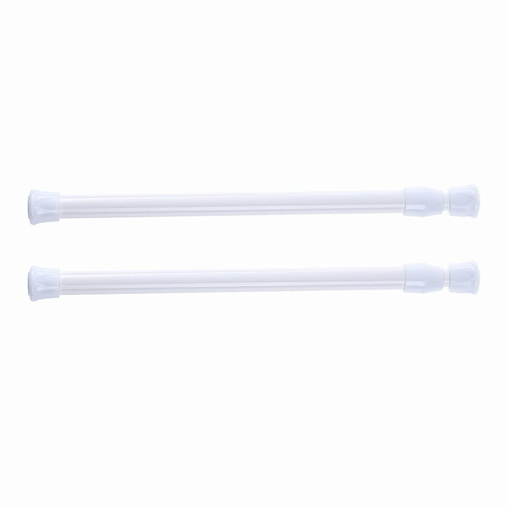 ausuky 2x Tension Rod Short Spring Loaded Adjustable Curtain Rods Expandable Pole 10-20" (White,25-40cm)