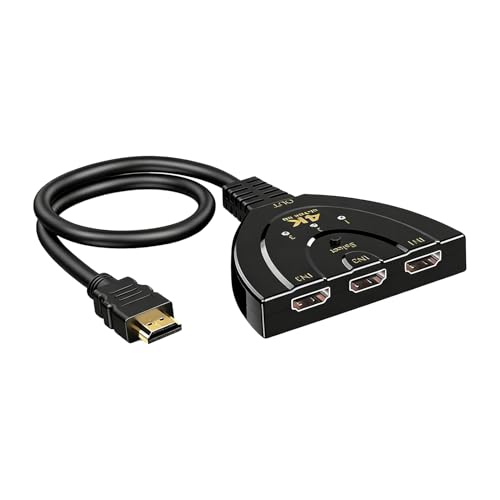 HDMI Switch 3 in 1 Out, 4K HDMI Splitter Switcher Auto Switching Adapter with 3 Ports, 4K UHD 1080P Support for TV, Blu-Ray Computer, Game Consoles Projector, Easy Plug and Play with LED Indicator