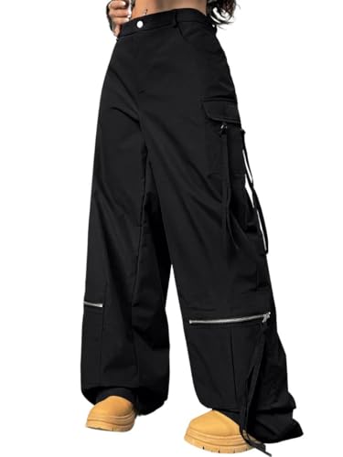 Image of GRECIILOOKS Cargo Pants for Woman | Trousers for Womans |High Waist Cotton Trouser Flared Parachute Pants with Side Pockets |Womens Cargo Pant | Elegant for College & Events (Available in Plus Size)