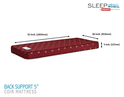 Image of SLEEPSPA Back Support Orthosense Cocopedic Tech. 5 Inch Double Size Coir Foam Mattress (LxW: 78X48 Inch) Back Pain Relief, Cotton Fabric, Stress Relief Sleep, Orthopedic Bed Mattress, 5 Year Warranty
