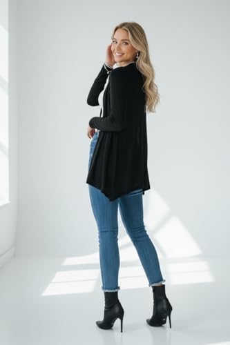 Image of ToBeInStyle Womens Open Front Long Sleeve Lightweight Asymmetrical Draped Cardigan with Side Pockets