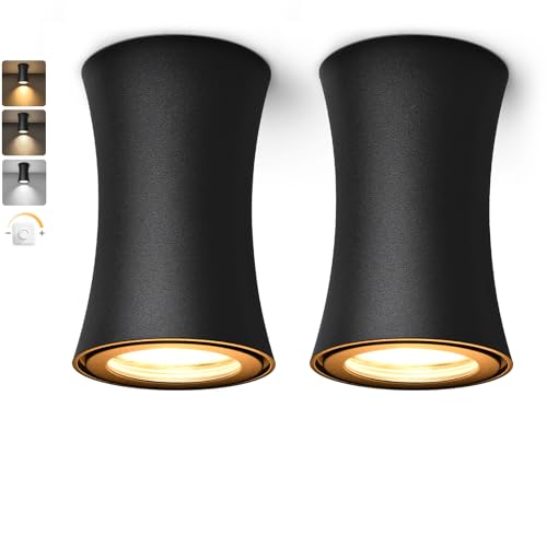 YindaLux Foco LED negro, IP44, regulable, 3000 K/4000 K/6500 K, 64 x 100 mm, 5 W, 550 lm, 230 V, lámpara de aluminio, 2 unidades