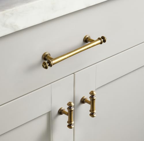 Goo-Ki 6 Pack 3 in（76mm） Hole Center Cabinet Pulls Antique Brass Zinc Alloy Kitchen Drawer Pulls Drawer Handles 9618-GT-76 by Goo-Ki - Used condition - Image 4