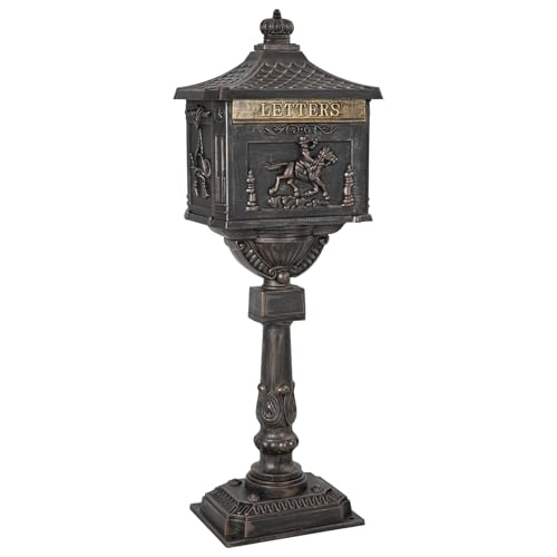 vidaXL Standing Mailbox Bronze 42.5 x 29.5 x 117 cm Cast Aluminum, Vintage Garden Mailbox, Waterproof Aluminium Receiver, Decorative Mailholder, Functional Outdoor Decor, Secure Storage
