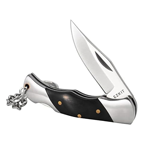 EZKIT Folding Pocket Knife with Back Lock, 2in Stainless Blade and Wood Handle, 4.8in Total Length, Compact EDC Gear Cover