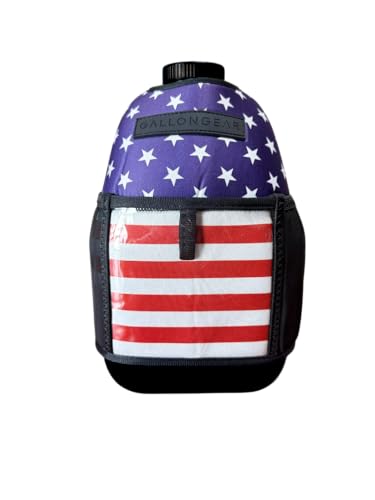 Gallon Gear 1 GALLON LARGE WATER BOTTLE SLEEVE COMBO | BPA FREE PLASTIC REUSABLE WATER JUG | HYDRATION WATER BOTTLE FOR MEN & WOMEN | GYM, SPORTS, TRAING & FITNESS (BLACK/FLAG-USA)