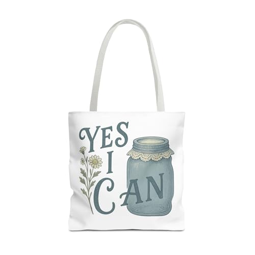 Yes I Can Canning Tote Bag, Rustic Farmhouse Canvas Bag, Cottagecore Mason Jar Tote, Reusable Homesteader Gift for Canners