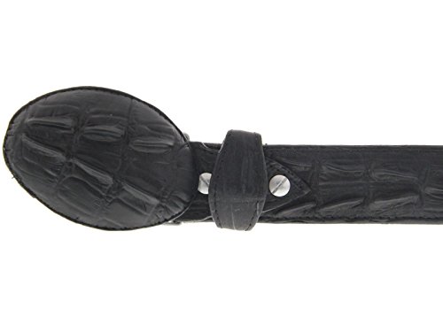 El Presidente Mens Black Cowboy Belt Crocodile Tail Print Leather Belt Round Buckle3