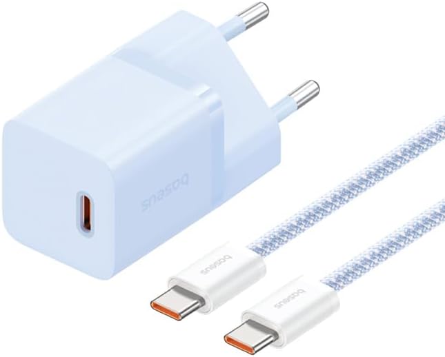 Carregador Turbo 30w Baseus Usb-c Gan5 + Cabo Usb-c 1metro compativel com iPhone15 (Azul)