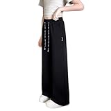 Wide Leg Sweatpants for Tween Girls High Waisted Baggy Pants Fashion Girls Drawstring Athletic Joggers Black 15-16 T