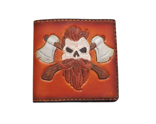Men's 3D Genuine Leather Wallet, Hand-Carved, Hand-Painted, Leather Carving, Custom wallet, Personalized wallet, Woodcutter wallet, Ax, Beard, Skull, Viking, Chopper, Axe, Woodman, Beardman