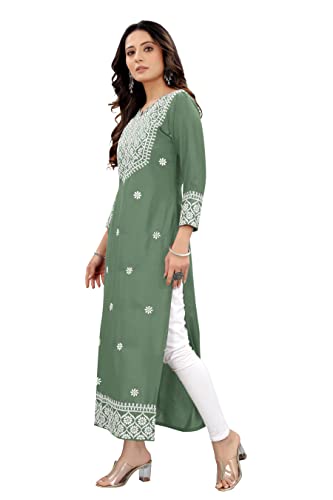 Image of Women's Rayon Embroidered Straight Kurti Under 499 Designer Attractive Look Women's Kurta