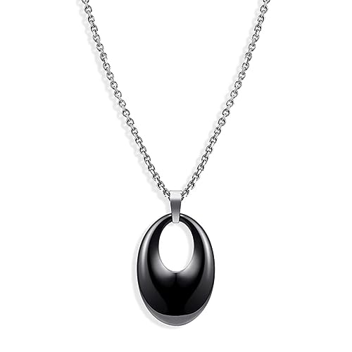 YAHOYA Design Collier Pendentif en céramique Blanc Noir Rond Pendentif Collier Chaîne en Acier Inoxydable pour Femmes