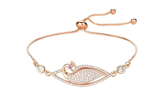 Image of Nilu's Collection Rose Gold Plated American Diamond Crystal Contemporary Bracelet Jewellery with Adjustable Pull-Chain Bracelet for Women & Girls