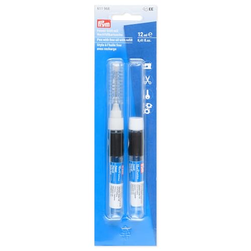 Prym 611969 OVERLOCK   Lápiz de aceite fino de 12 ml con cartucho de recarga de 12 ml – Lápiz de aceite de precisión para máquinas de coser overlock, máquinas de bordado y mecánica fina, aceite