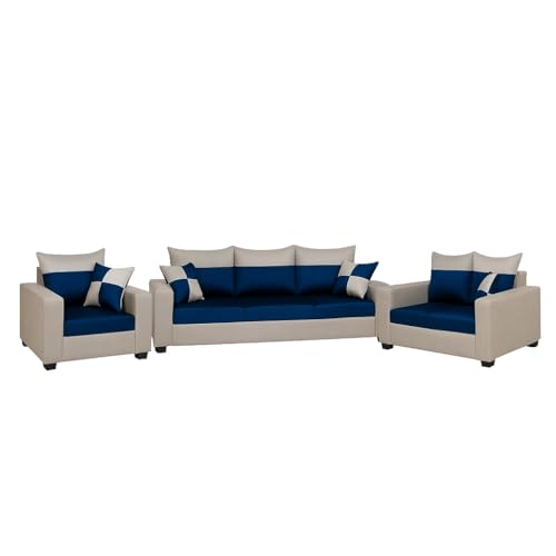 Image of FURNY Arissa 6 Seater Fabric 3+2+1 Sofa Set (Light Grey-Blue) Premium Velvet Finish | Durable Comfort | Ideal for Living Room
