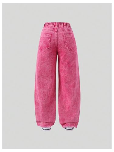 Milumia Girl's Elastic Waisted Denim Jeans Pants Loose Fit Raw Hem Wide Leg Trousers2