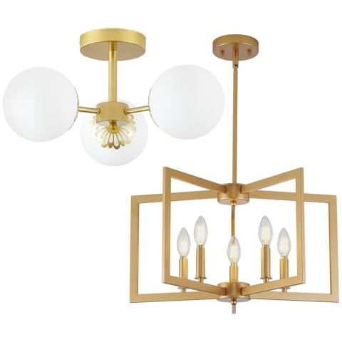 MIAYBPH 5-Light Gold Chandelier and Mid Century Ceiling Light Fixture Cover