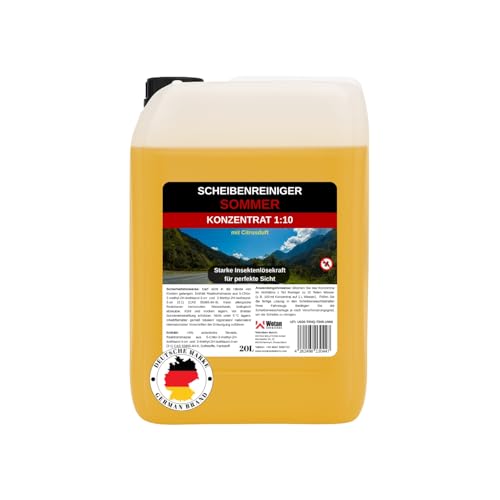 Wotan's 20L Scheibenreiniger Konzentrat 1:10 (Ergibt 200L) - Sommer Insektenlöser | streifenfrei – getestet 'Premiumqualität aus Deutschland' | polycarbonatverträglich und Fächerdüsengeeignet