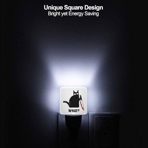 Image of LED Night Light,Black Cat and Knife What LED Night Light Plug into Wall with Dusk to Dawn Light Sensor White Energy Efficient Nightlight for Bedroom Bathroom Hallway Living Room Kitchen