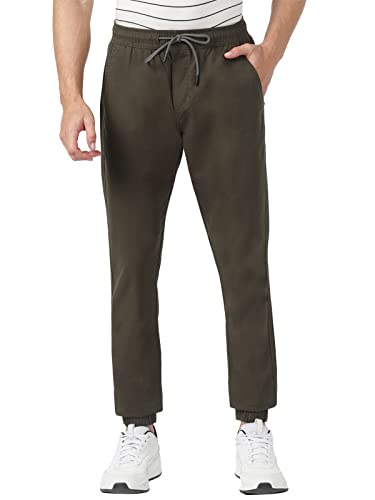 Image of UrbanMark Men 100% Cotton Stretchable Slim Fit Chinos Casual Pants with Drawstring Waist