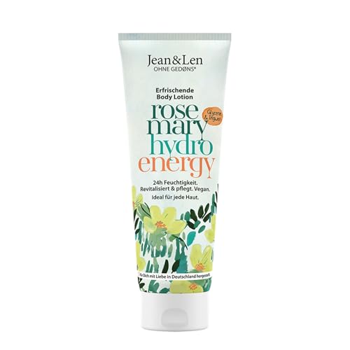Jean & Len Erfrischende Bodylotion Rosmarin & Ingwer, f&uuml;r ein belebtes Hautgef&uuml;hl, versorgt die Haut mit Feuchtigkeit, w&uuml;rzig-frischer Duft, K&ouml;rperlotion, ohne Parabene & Silikone, vegan, 250 ml