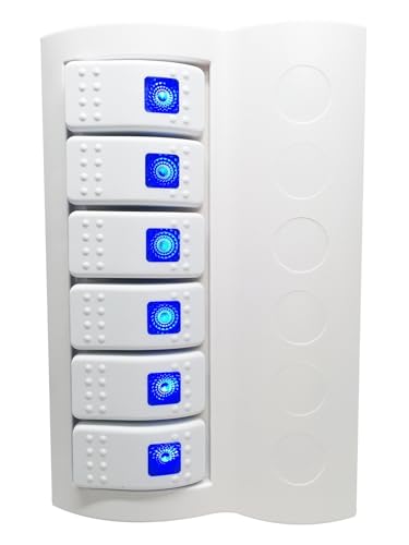 #US Marine Boat Waterproof White Switch Panel Circuit Breaker 6 Gang Blue LED Rocker