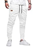 PLEPAN Men's Casual Joggers Pants Cotton Drawstring Chino Cargo Pants Hiking Outdoor Twill Track Jogging Sweatpants White X-Large