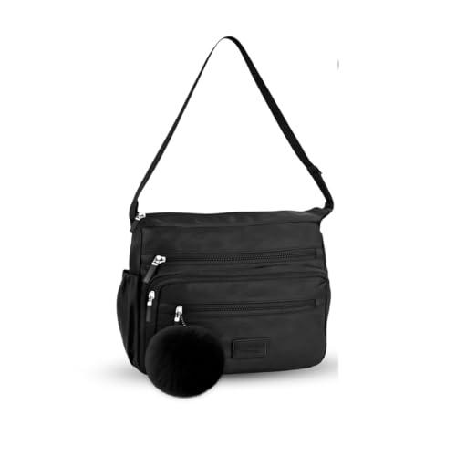 Bolsa Feminina Transversal Média Nylon Impermeável Tiracolo Com Chaveiro (Preta)
