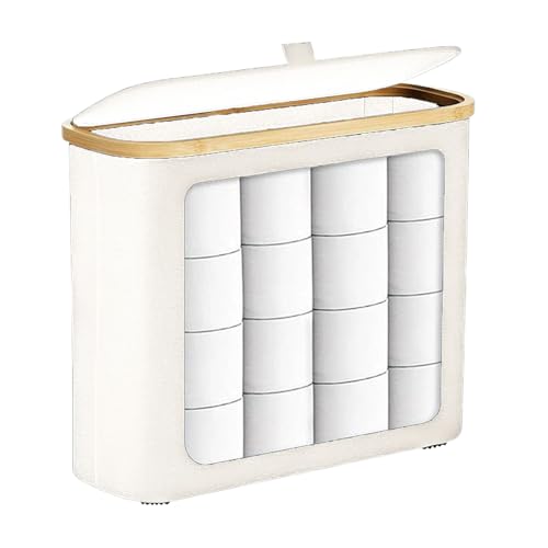 Organizador de pañuelos – Cesta de almacenamiento para papel higiénico para 12 rollos | Contenedor de tela Oxford resistente con tapa para estante de baño, debajo del fregadero, gabinete de esquina y