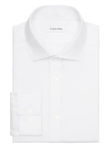 Calvin Klein Men's Non Iron Stretch Slim Fit Unsolid Solid Dress Shirt Shirt, White, 14" Neck 32-33" Sleeve - image 4