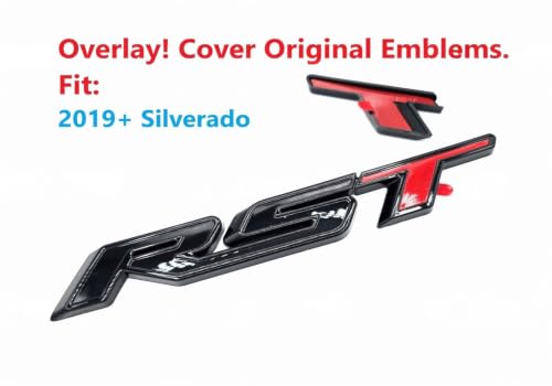 Image of 1Pc RST Tailgate Emblem Letter Badge Inserts Sticker Replacement for 2019 2020 2021 Silverado 1500 Tahoe Yukon SUV 4x4 (Overlay Gloss Black Red)