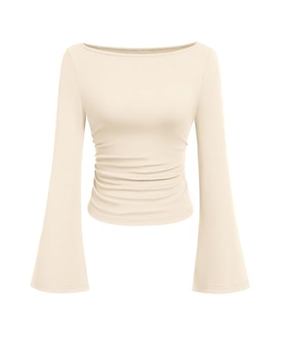 PRETTYGARDEN Women's Long Sleeve Shirts 2025 Fall Crop Going Out Tops Casual Boat Neck...
