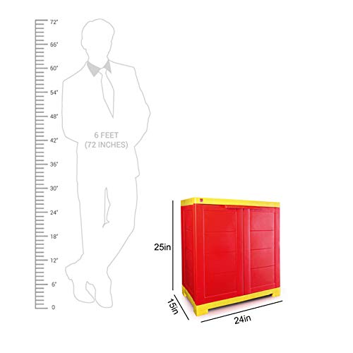 Image of Cello Novelty Compact Plastic Cabinet with Dustproof Doors| 3 Year Warranty | Almirah, Cupboard, Wardrobe for Home, Living Room, Bedroom, Kitchen, Office, Outdoor| Red & Yellow Colour
