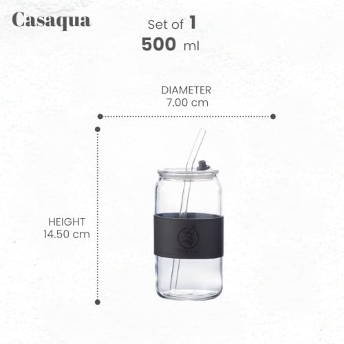 Image of Glass Can Tumbler with Lid & Straw - 500ml, Set of 1, Iced Coffee Cup, Reusable Drinking Glass with Sleeve, Leakproof Lid, Clear Glass Tumbler for Coffee, Tea, Juice, Smoothies & Boba